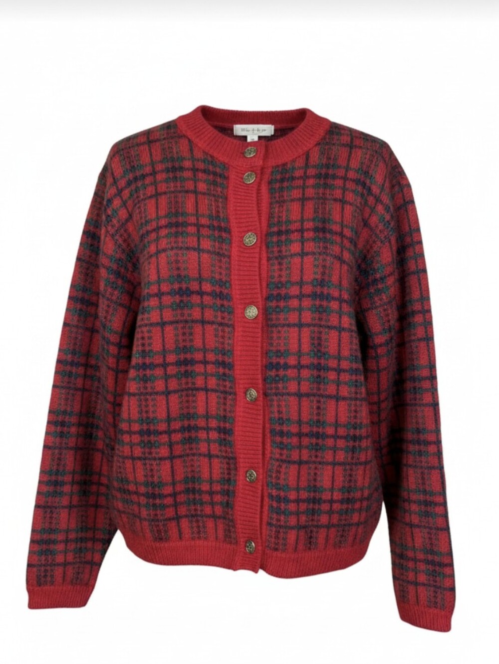 Mohair Blend  Classic Red Plaid Button-Front Edinburgh Cardigan Great Britain  L